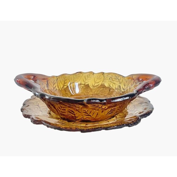 Vintage 70s Tiara Glass Dark Amber Burnt Honey Sweet Pear Bowls Dishes set of 4 - Picture 5 of 9